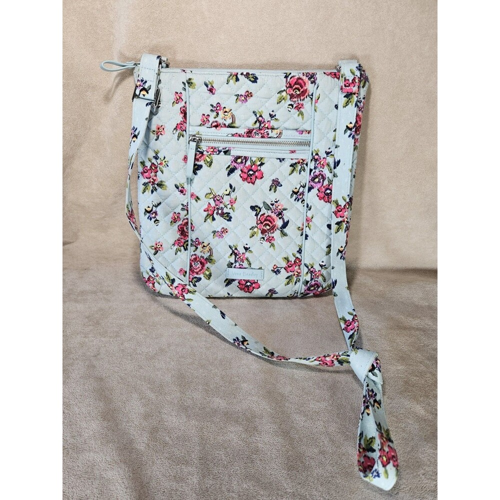 Vera Bradley Water Bouquet Hipster Crossbody Teal with Purple Pink Flowers